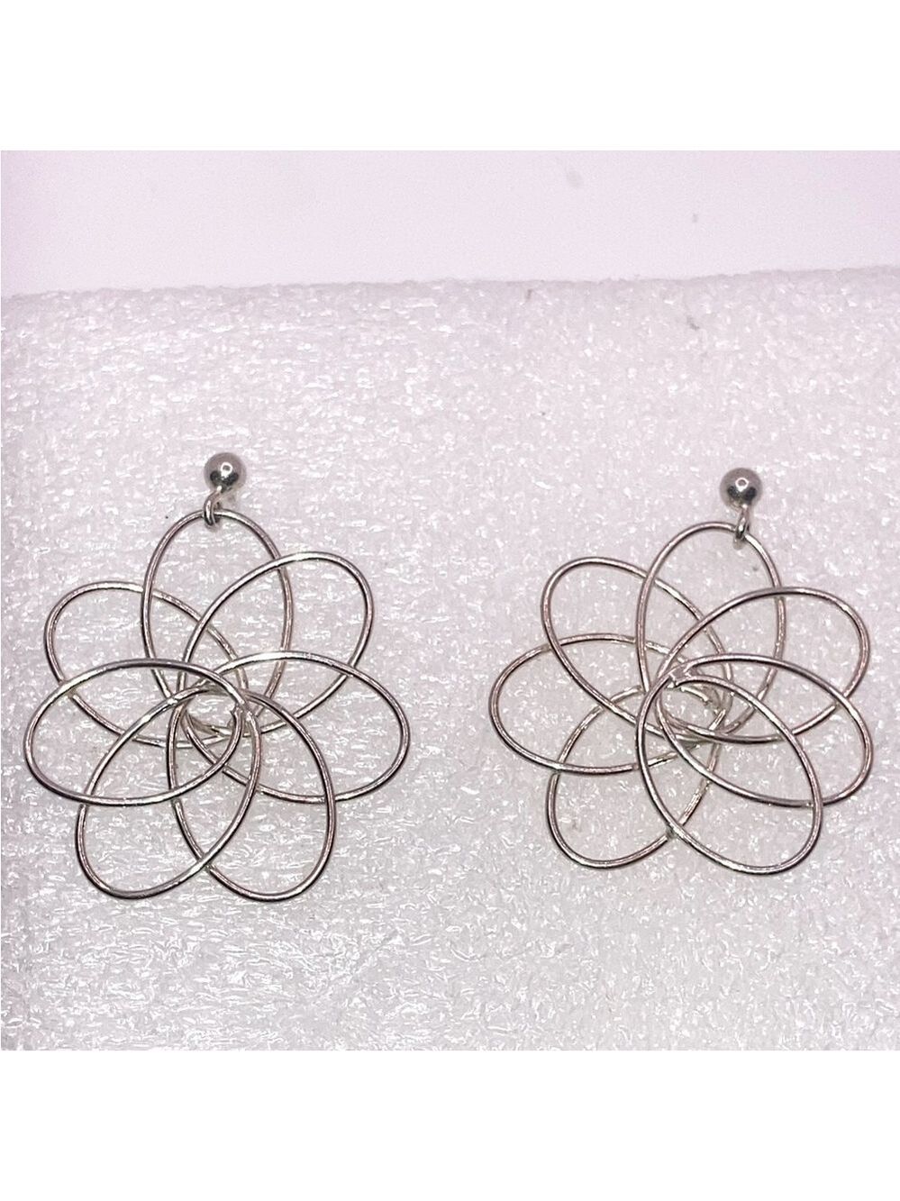 Sterling Silver Atomic / Floral Wire Design Stud Dangle Earrings 1.5”